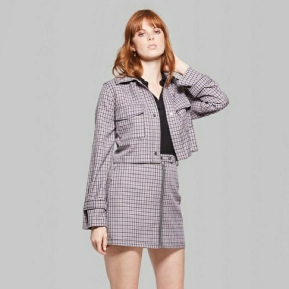 Cropped Purple Plaid Blazer | NWOT - Picture 4 of 5